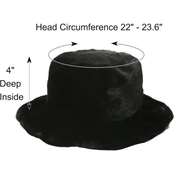 Women\'s Faux Fur Bucket Hat Winter Warmer Cap, Black main image 5